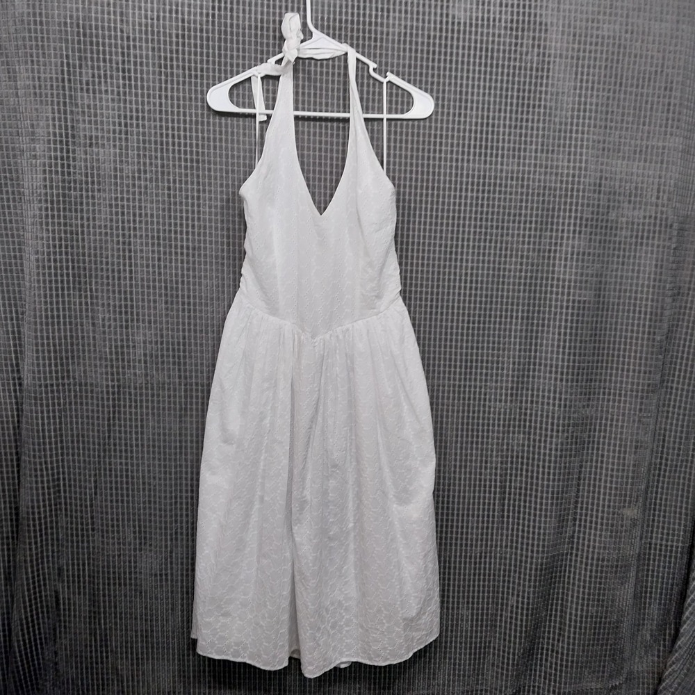 Steve Madden Halter Dress Womens Eyelet Smocked Back Medium White